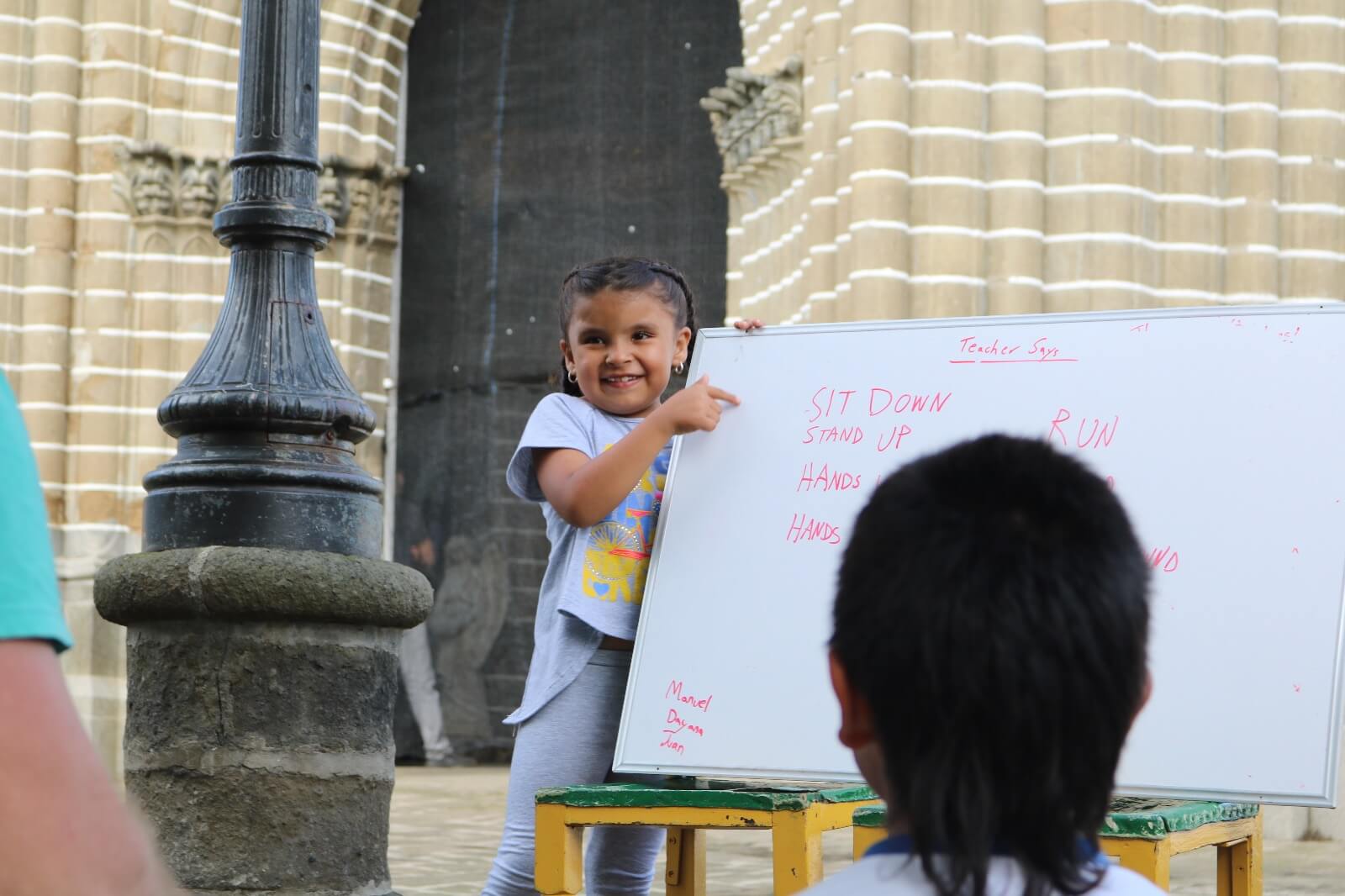 Teaching on church steps