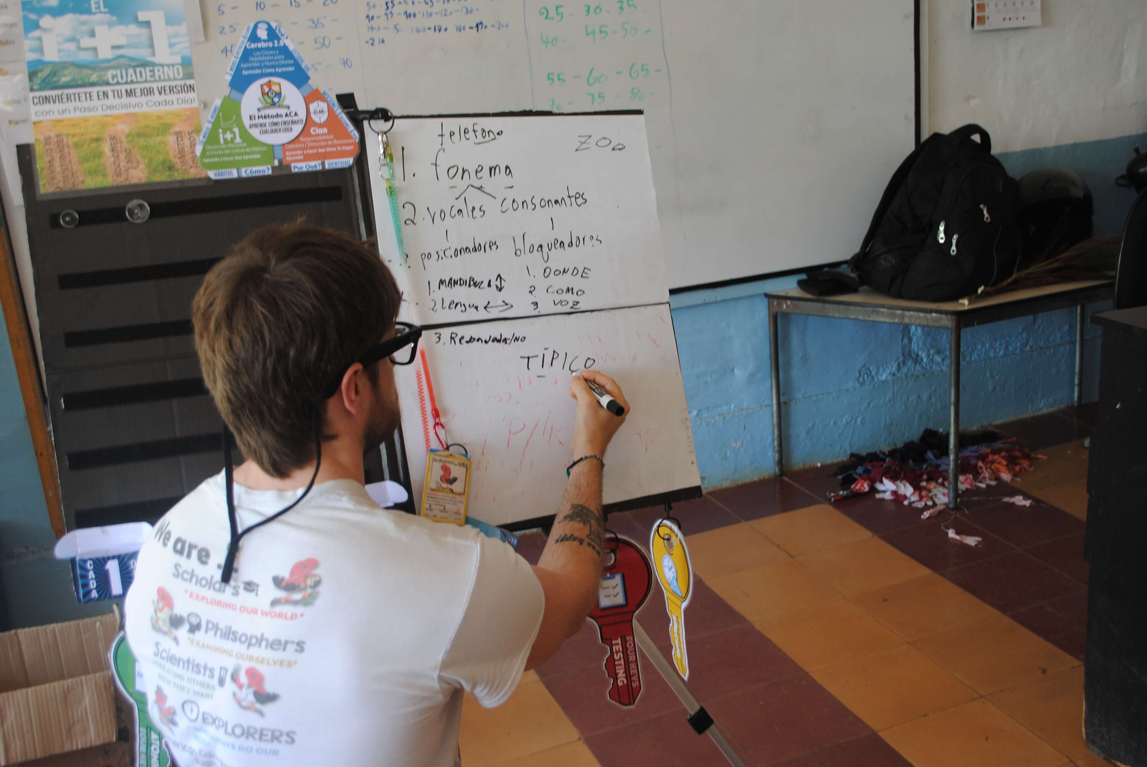 Teacher with portable whiteboard